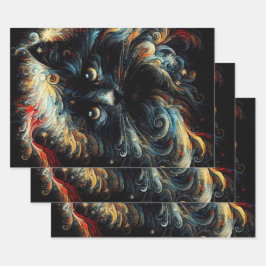 黒猫お洒落サンタ・クリスマスハット季節 ラッピングペーパーシート