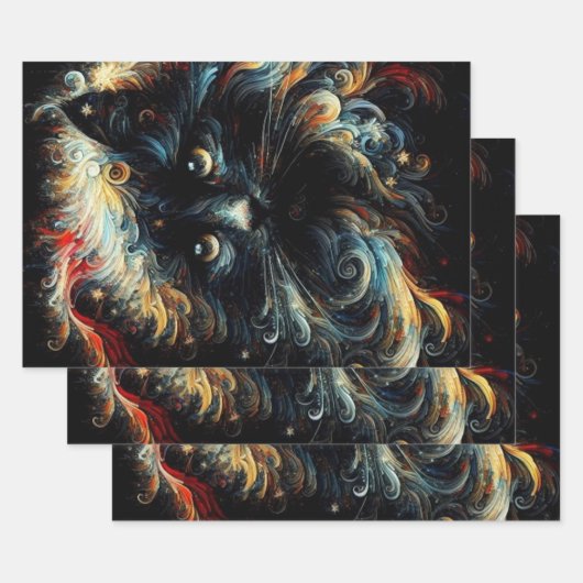 黒猫お洒落サンタ・クリスマスハット季節 ラッピングペーパーシート (セット)