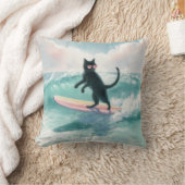 黒猫お洒落サーフィンビーチ枕 クッション (ブランケット)