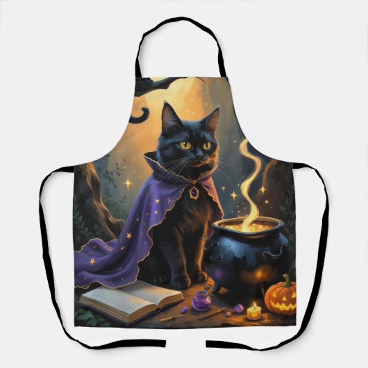 黒猫お洒落ハロウィン絵を描ズ エプロン (正面)