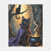 黒猫お洒落ハロウィン絵を描ズ フリースブランケット (正面)