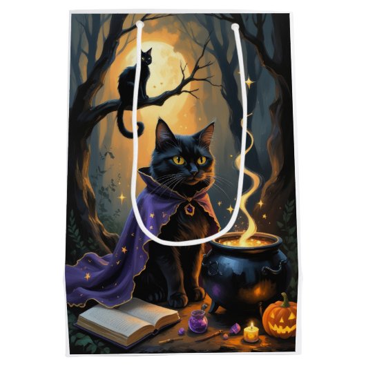 黒猫お洒落ハロウィン絵を描ズ ミディアムペーパーバッグ (裏面)