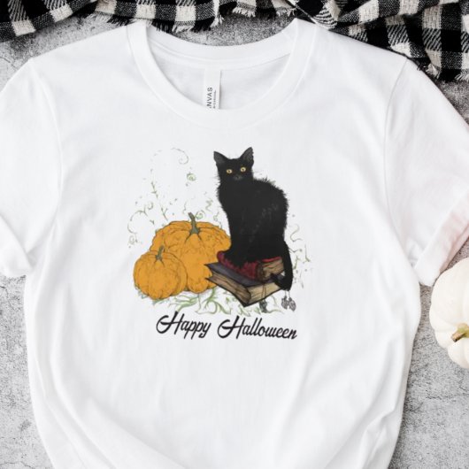 黒猫お洒落ハロウィンTシャツ Tシャツ