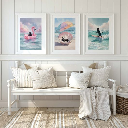 黒猫お洒落ビーチプリントセット：ビーチライフ