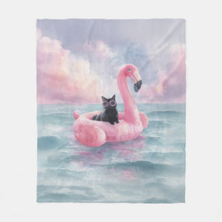 黒猫お洒落フラミンゴ浮き毛布 フリースブランケット