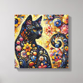 黒猫お洒落抽象芸術フローラ絵画ズ・アート キャンバスプリント (正面)