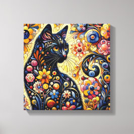 黒猫お洒落抽象芸術フローラ絵画ズ・アート キャンバスプリント