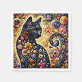 黒猫お洒落抽象芸術フローラ絵画ズ・アート スタンダードカクテルナプキン (正面)