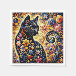 黒猫お洒落抽象芸術フローラ絵画ズ・アート スタンダードカクテルナプキン