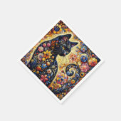黒猫お洒落抽象芸術フローラ絵画ズ・アート スタンダードカクテルナプキン (角)