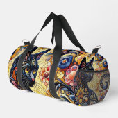 黒猫お洒落抽象芸術フローラ絵画ズ・アート ダッフルバッグ (右コーナー)