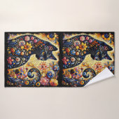 黒猫お洒落抽象芸術フローラ絵画ズ・アート バスタオル (バスタオル)