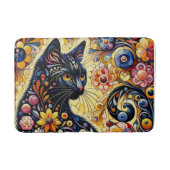 黒猫お洒落抽象芸術フローラ絵画ズ・アート バスマット (正面)