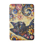 黒猫お洒落抽象芸術フローラ絵画ズ・アート バスマット (正面縦)