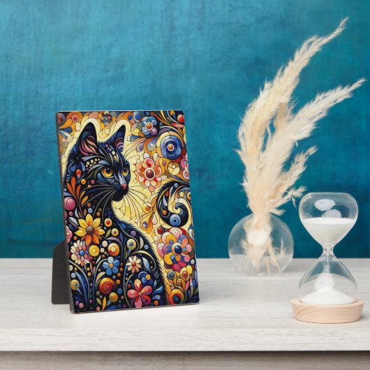 黒猫お洒落抽象芸術フローラ絵画ズ・アート フォトプラーク (側面)