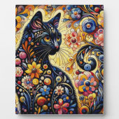 黒猫お洒落抽象芸術フローラ絵画ズ・アート フォトプラーク (正面)
