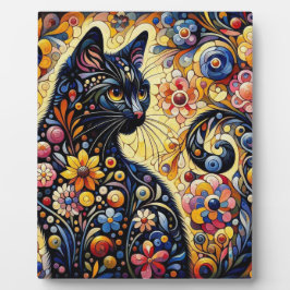 黒猫お洒落抽象芸術フローラ絵画ズ・アート フォトプラーク