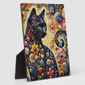 黒猫お洒落抽象芸術フローラ絵画ズ・アート フォトプラーク (側面)