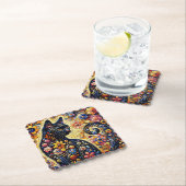 黒猫お洒落抽象芸術フローラ絵画ズ・アート ペーパーコースター (インサイチュ)