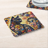 黒猫お洒落抽象芸術フローラ絵画ズ・アート ペーパーコースター (アングル)