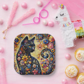 黒猫お洒落抽象芸術フローラ絵画ズ・アート ペーパープレート (パーティー)