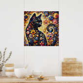 黒猫お洒落抽象芸術フローラ絵画ズ・アート ポスター (キッチン)