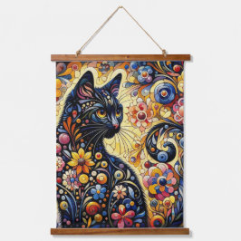 黒猫お洒落抽象芸術フローラ絵画ズ・アート 吊り下げ型タペストリー