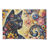 黒猫お洒落抽象芸術フローラ絵画ズ・アート 枕カバー (正面左)