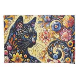黒猫お洒落抽象芸術フローラ絵画ズ・アート 枕カバー