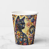 黒猫お洒落抽象芸術フローラ絵画ズ・アート 紙コップ (裏面)