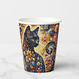 黒猫お洒落抽象芸術フローラ絵画ズ・アート 紙コップ