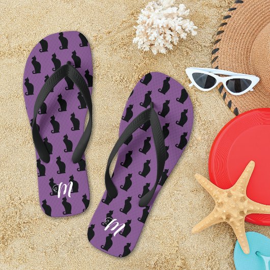 黒猫お洒落柄モノグラム ビーチサンダル