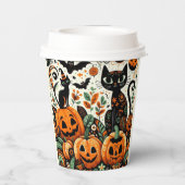 黒猫お洒落、かぼちゃとこうもり 紙コップ (裏面)