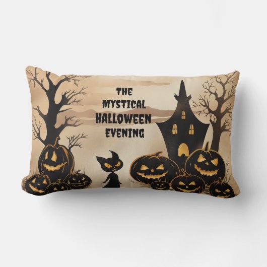 黒猫かぼちゃのパッチ ランバークッション (正面)