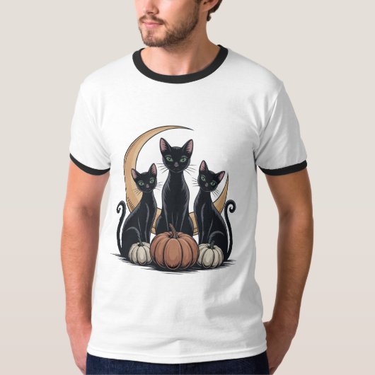 黒猫かぼちゃのムーンWhimsigothicハロウィーン Tシャツ (正面)