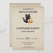 黒猫かぼちゃのヴィンテージハロウィーンの衣装 招待状 (正面/裏面)