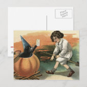 黒猫かぼちゃの魔女の帽子ほうき文字 ポストカード (正面/裏面)