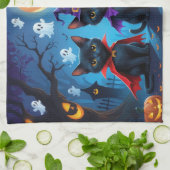 黒猫かぼちゃハロウィンおもしろい キッチンタオル (折り畳み)