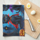 黒猫かぼちゃハロウィンおもしろい キッチンタオル (四つ折り)