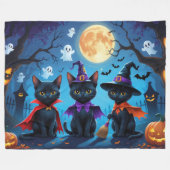 黒猫かぼちゃハロウィンおもしろい フリースブランケット (正面(横))