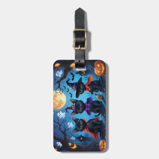 黒猫かぼちゃハロウィンおもしろい ラゲッジタグ (正面縦)