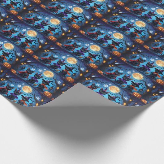 黒猫かぼちゃハロウィンおもしろい ラッピングペーパー (角)