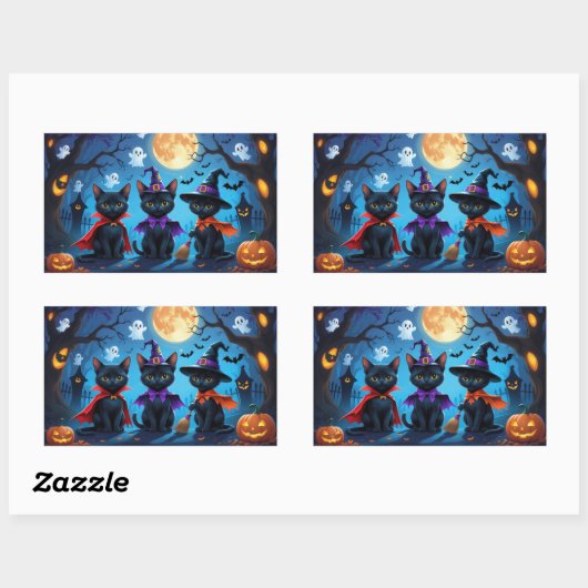 黒猫かぼちゃハロウィンおもしろい 長方形シール (シート)
