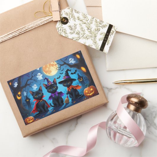 黒猫かぼちゃハロウィンおもしろい 長方形シール (ギフト)