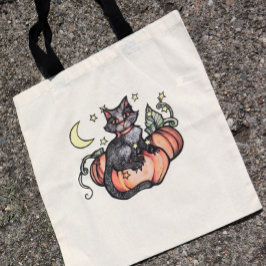 黒猫かぼちゃパッチムーン トートバッグ