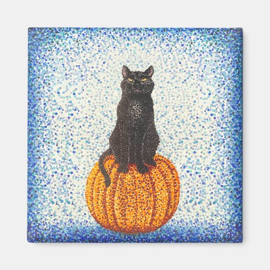 黒猫かぼちゃポインティリスムハロウィーン マグネット (正面)