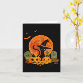 黒猫かぼちゃムーンハロウィンコスチューム猫好き カード (黄色い花)
