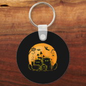黒猫かぼちゃムーンハロウィンコスチューム猫好き キーホルダー (正面)