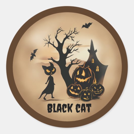 「黒猫かぼちゃ畑」 ラウンドシール (正面)