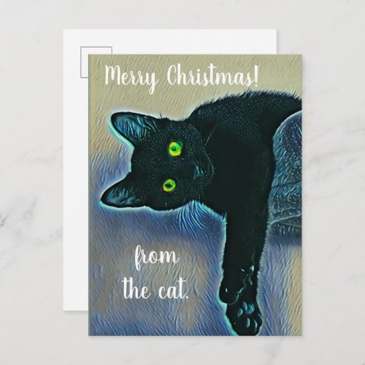 黒猫からの愛らしいメリークリスマスのご挨拶 ポストカード (正面/裏面)
